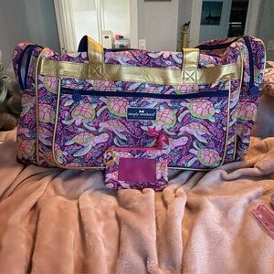 Simply Southern Pink Turtle-Print Travel Duffle with Bonus matching card case